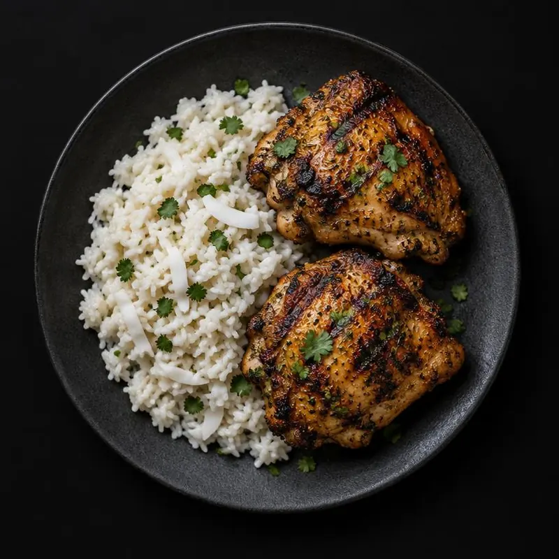 Coconut rice with grilled chicken
